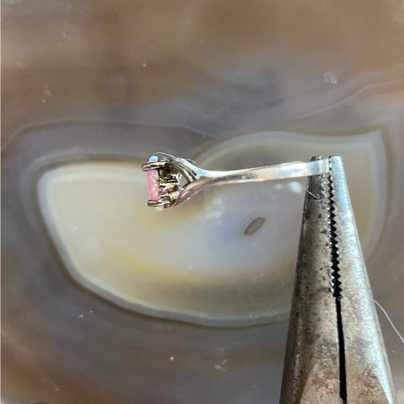 Antique Genuine Opal & Diamond Ring Stamped 925 Sterling Silver - Picture 6 of 15